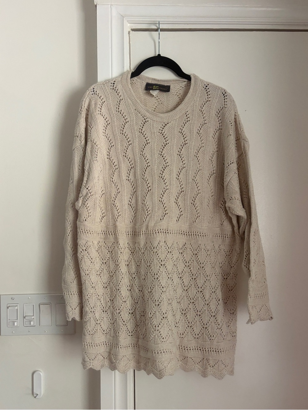 Vintage Cream Crochet Knit Tunic Sweater